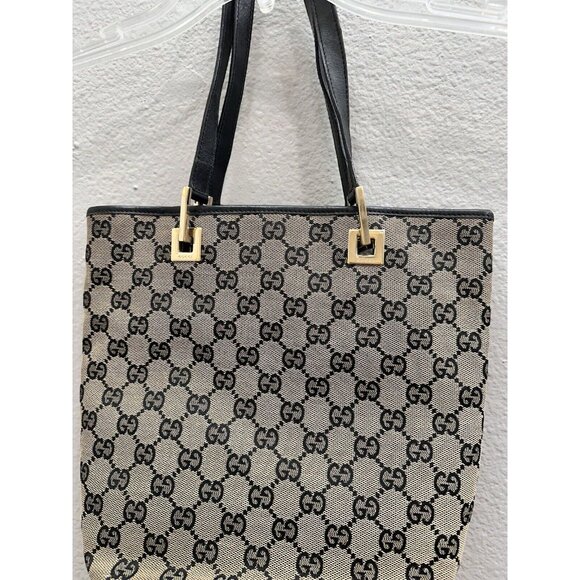 GUCCI Handbag Tote Bag GG Pattern Authentic Designer Luxury Tan Black - Picture 6 of 12